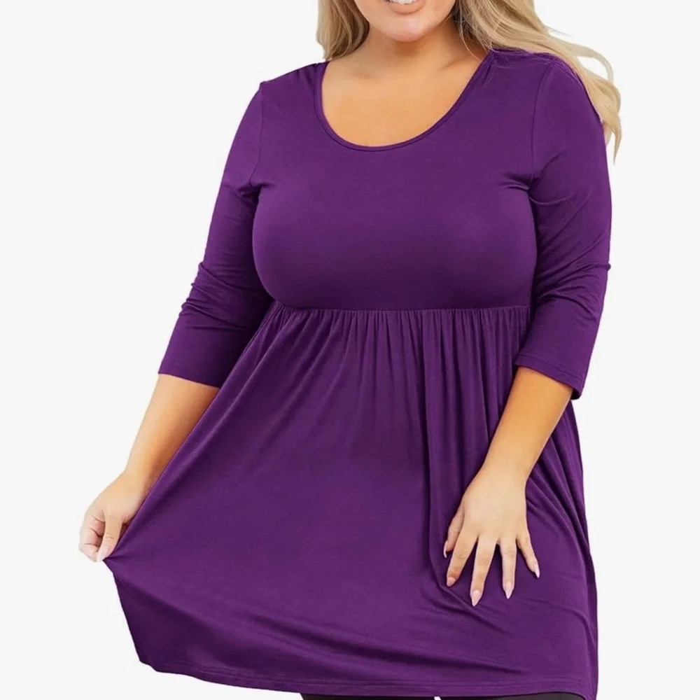 Plus Size Tunic 3/4 Sleeve Crewneck Babydoll Top Plus Size 5X - Maternity option - Picture 1 of 6
